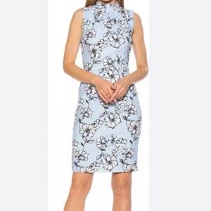 Alexia Admore Mia Mock Neck Sleeveless Sheath Dress Blue White Flowers SIZE XL